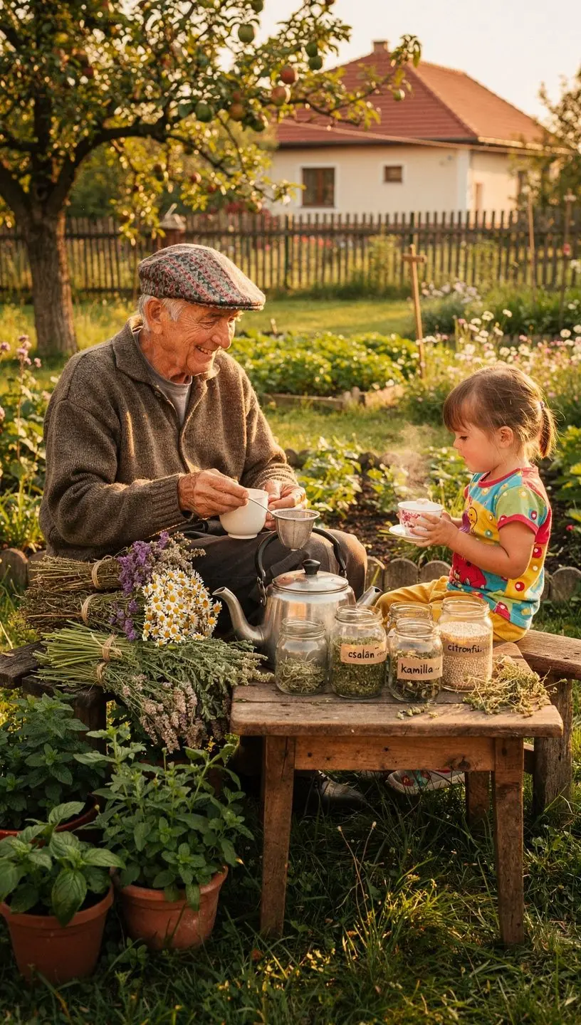 Herbális tea szűrésének folyamata, szűrőedény használatával.