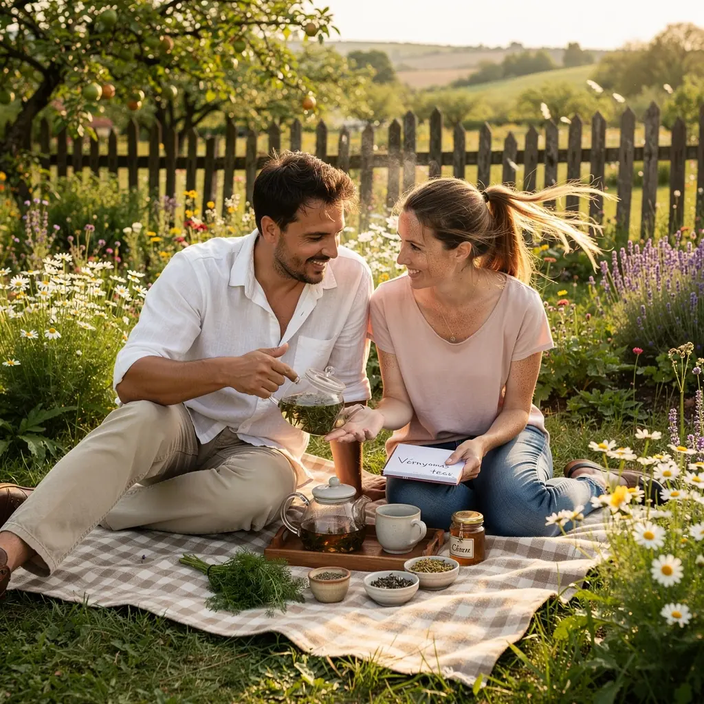 Teázási pillanat, ahol egy személy élvezi a gyógynövény teát és olvas.