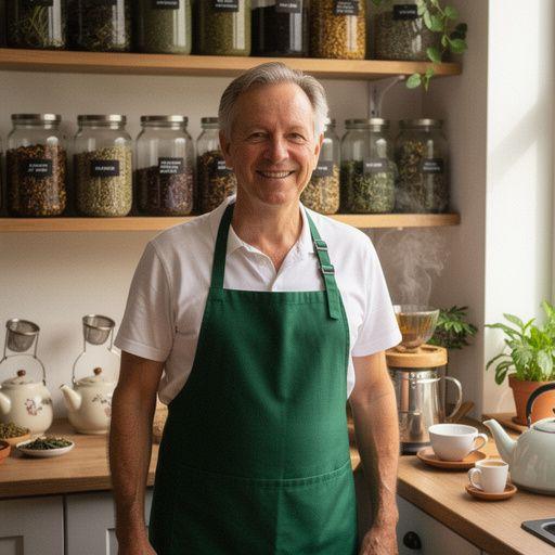 Gyógynövény tea elkészítési útmutató, friss zöld levelek és szárítmányok elrendezve.